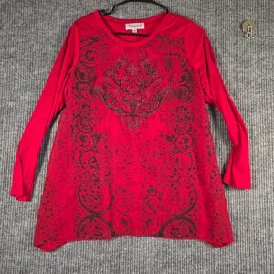 Closet Full Embellished‎ Graphic Tunic Top Red Black Long Sleeve Women M